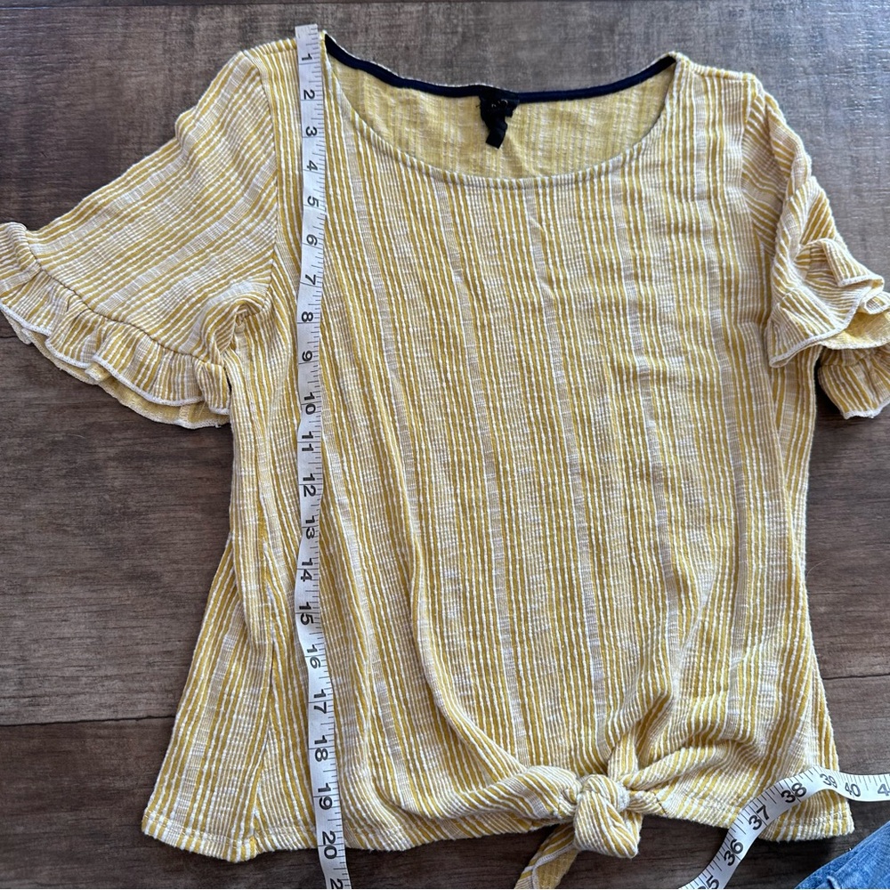 Anthro W5 mustard striped tie front ruffle sleeve top - Picture 6 of 7
